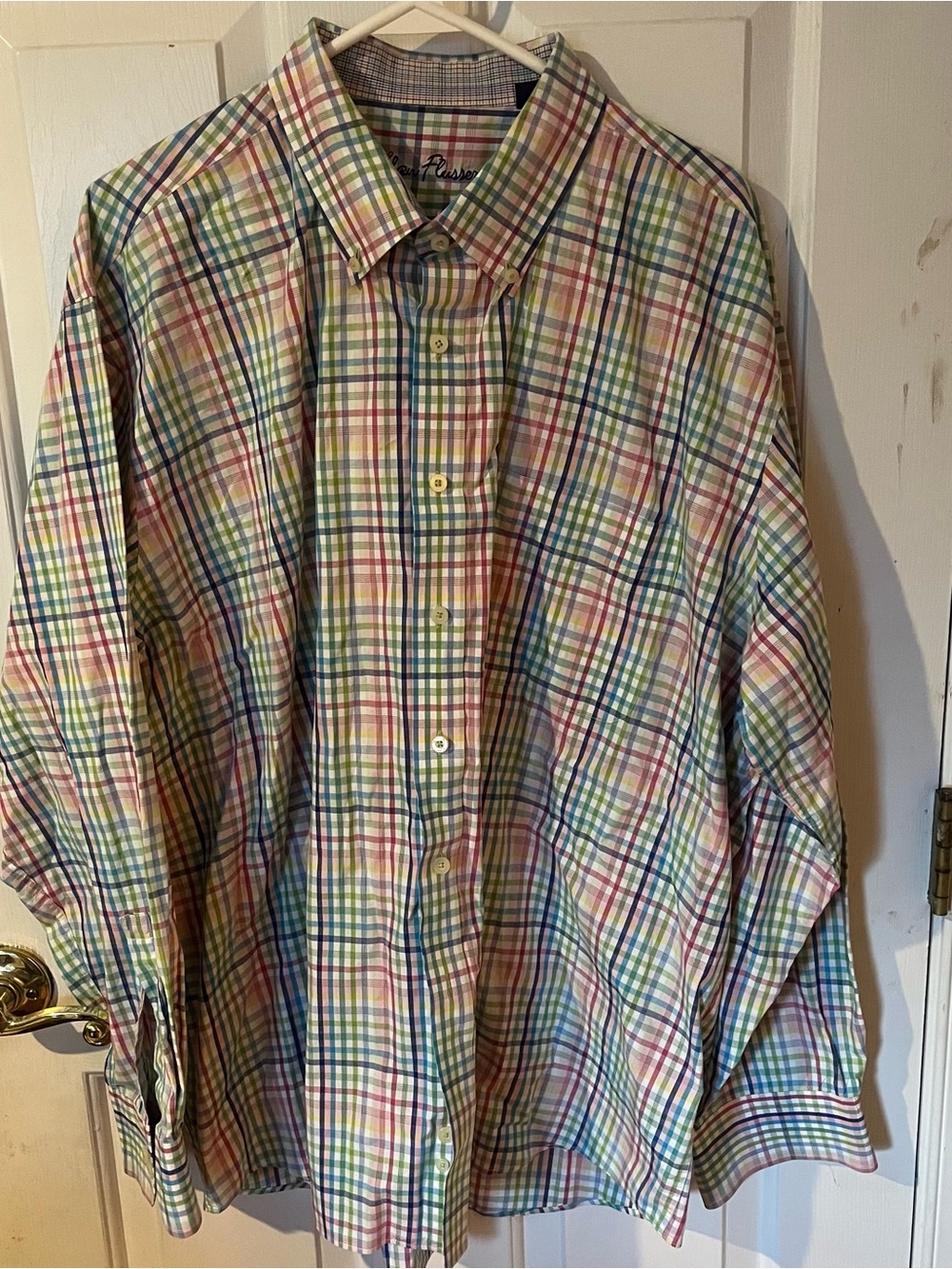 Alan Flusser Men’s XXL Multicolor Plaid Button Down Shirt 100% Cotton